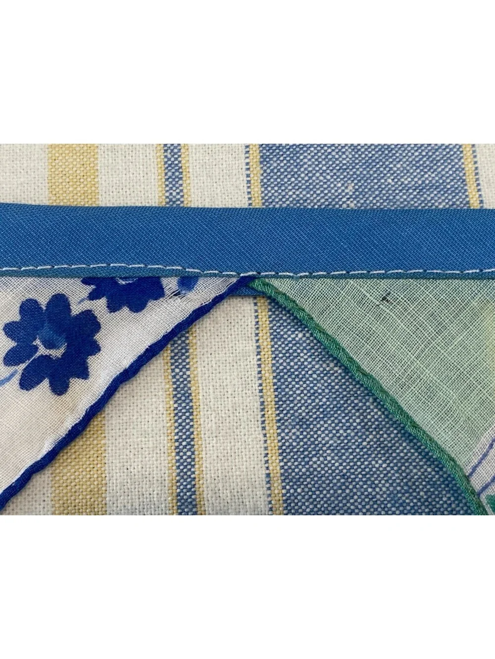 Vintage Handkerchief Bunting / Garland Banner 8 Feet Handmade Blue Green Flower